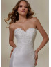 Ivory Lace Satin Elegant Wedding Dress With Detachable Sleeves Overskirt
